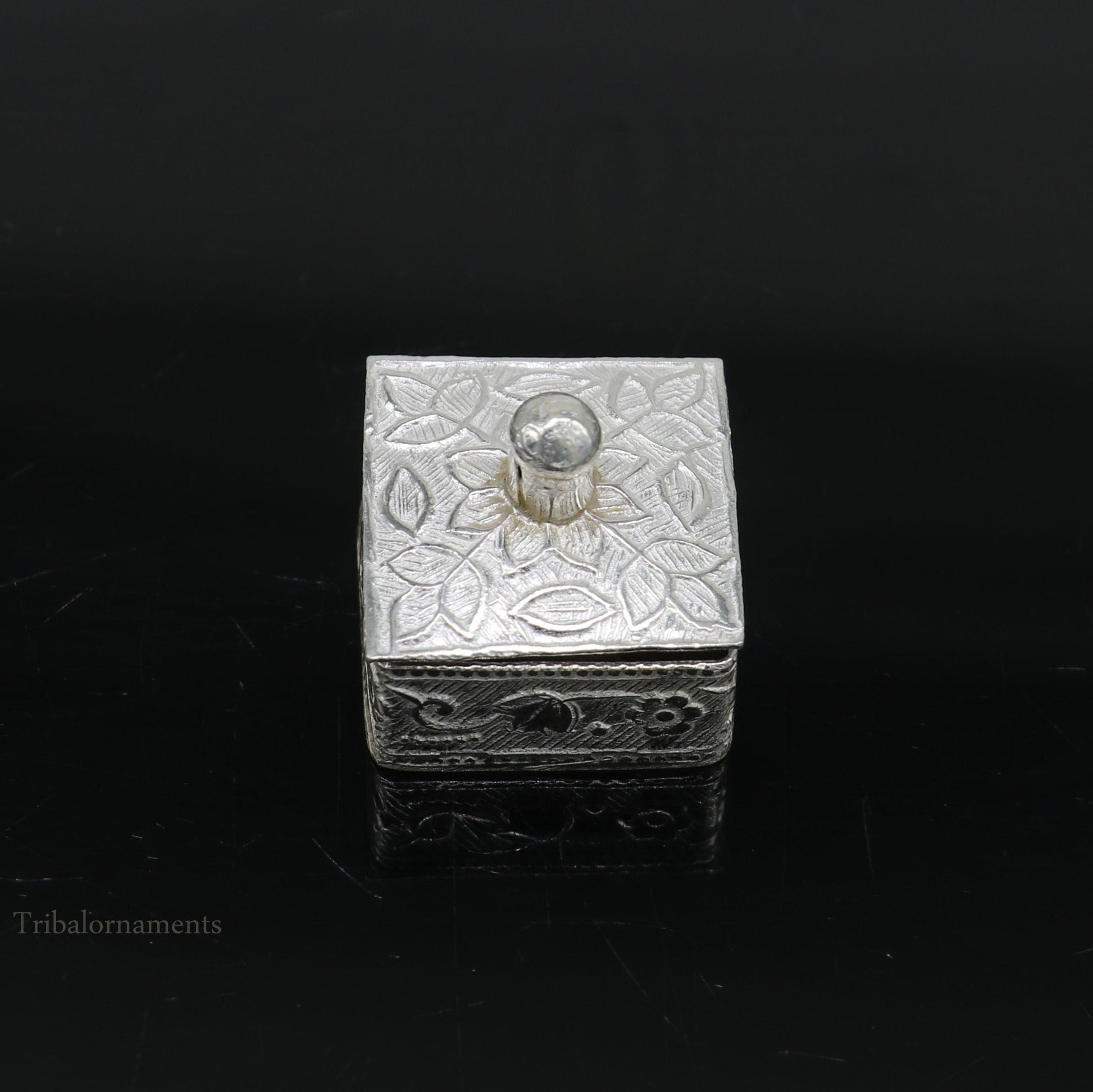 925 sterling silver trinket box, kajal box/casket box bridal square shape sindur box collection, container box, eyeliner box gifting stb188 - TRIBAL ORNAMENTS