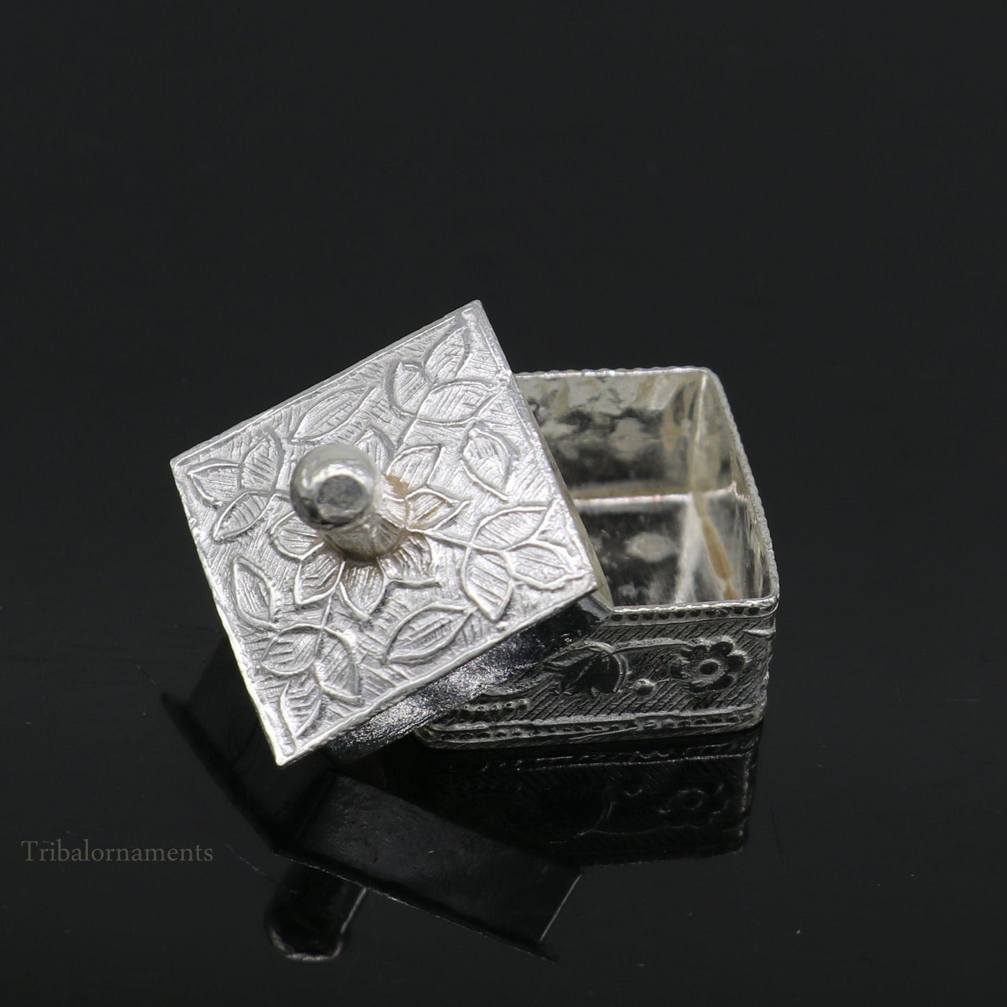 925 sterling silver trinket box, kajal box/casket box bridal square shape sindur box collection, container box, eyeliner box gifting stb188 - TRIBAL ORNAMENTS