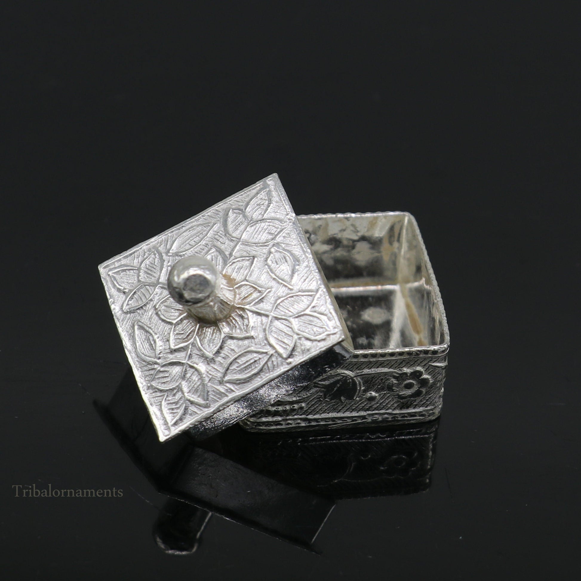 925 sterling silver trinket box, kajal box/casket box bridal square shape sindur box collection, container box, eyeliner box gifting stb188 - TRIBAL ORNAMENTS