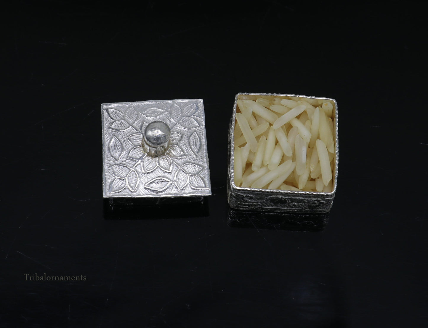 925 sterling silver trinket box, kajal box/casket box bridal square shape sindur box collection, container box, eyeliner box gifting stb188 - TRIBAL ORNAMENTS