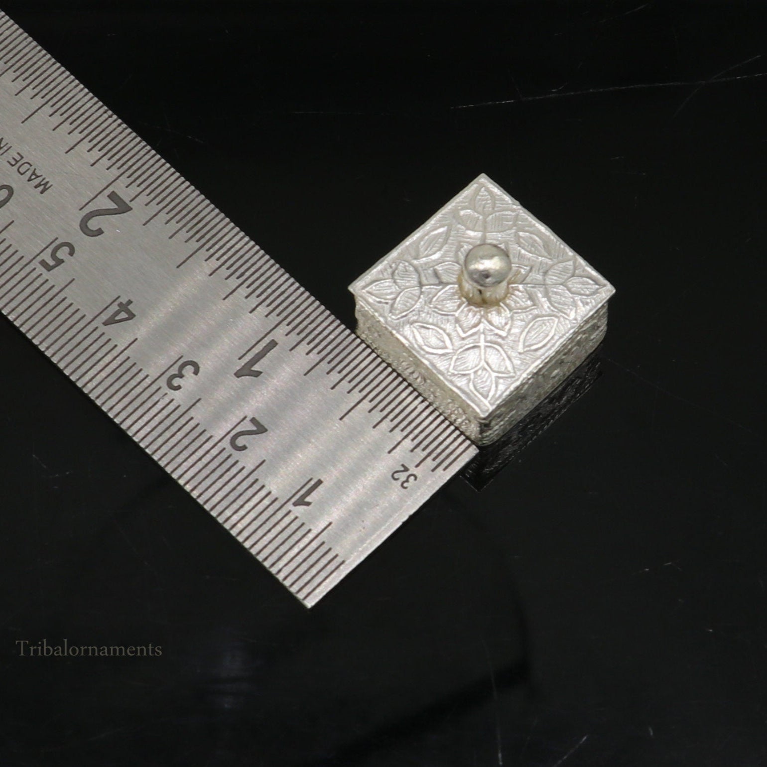 925 sterling silver trinket box, kajal box/casket box bridal square shape sindur box collection, container box, eyeliner box gifting stb188 - TRIBAL ORNAMENTS