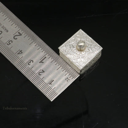 925 sterling silver trinket box, kajal box/casket box bridal square shape sindur box collection, container box, eyeliner box gifting stb188 - TRIBAL ORNAMENTS