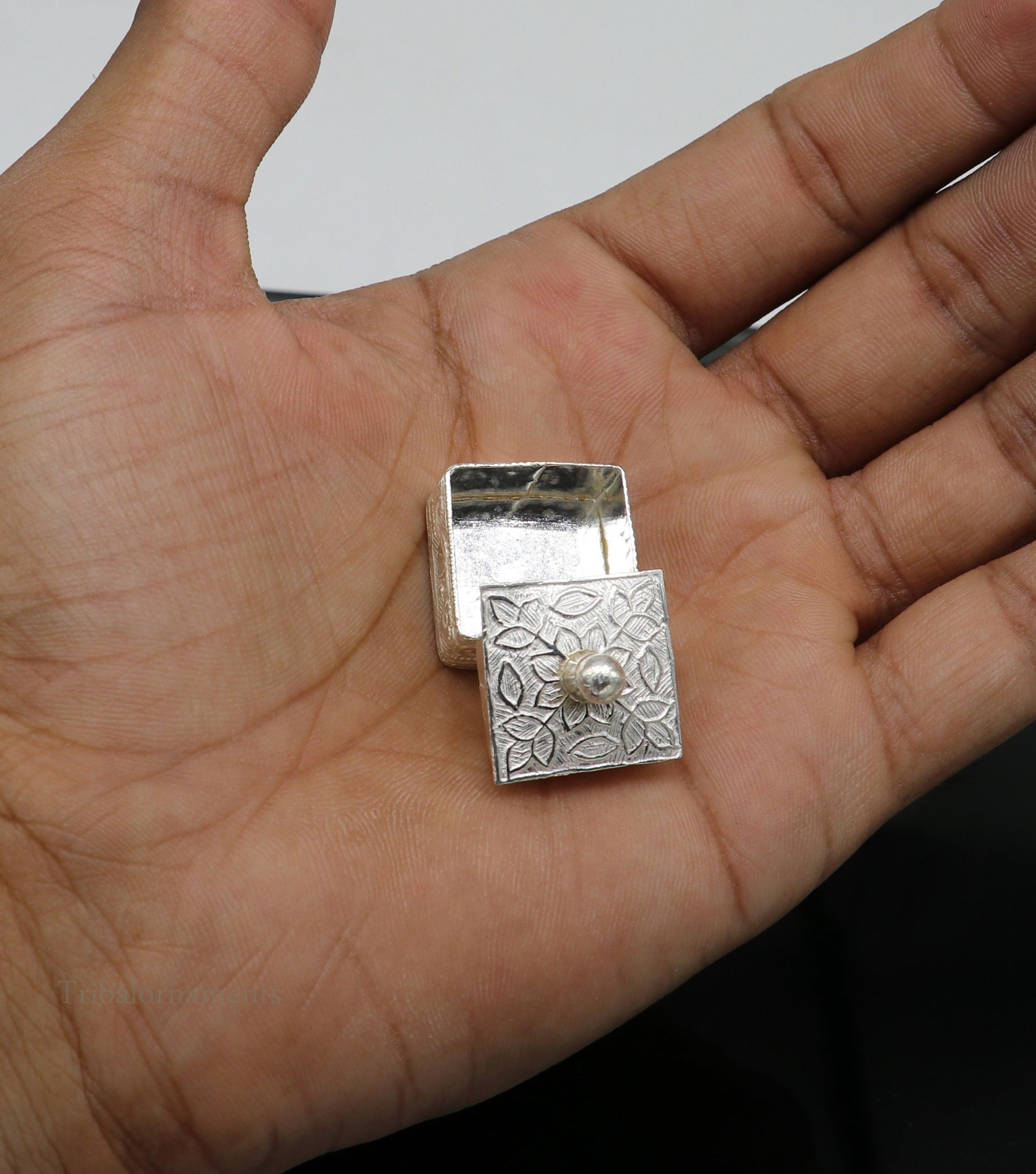 925 sterling silver trinket box, kajal box/casket box bridal square shape sindur box collection, container box, eyeliner box gifting stb188 - TRIBAL ORNAMENTS