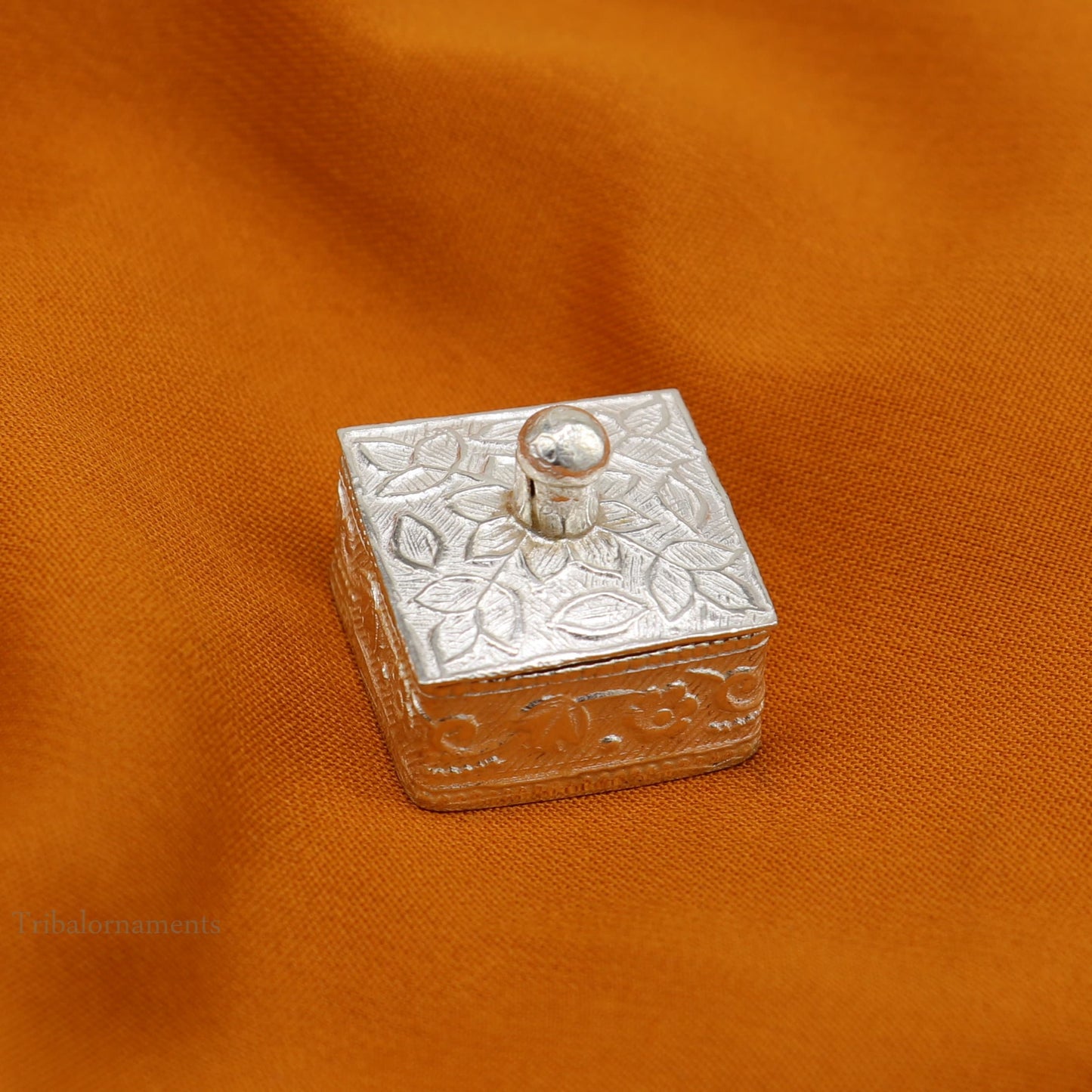 925 sterling silver trinket box, kajal box/casket box bridal square shape sindur box collection, container box, eyeliner box gifting stb188 - TRIBAL ORNAMENTS