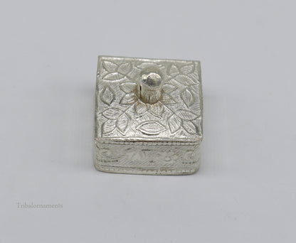925 sterling silver trinket box, kajal box/casket box bridal square shape sindur box collection, container box, eyeliner box gifting stb188 - TRIBAL ORNAMENTS