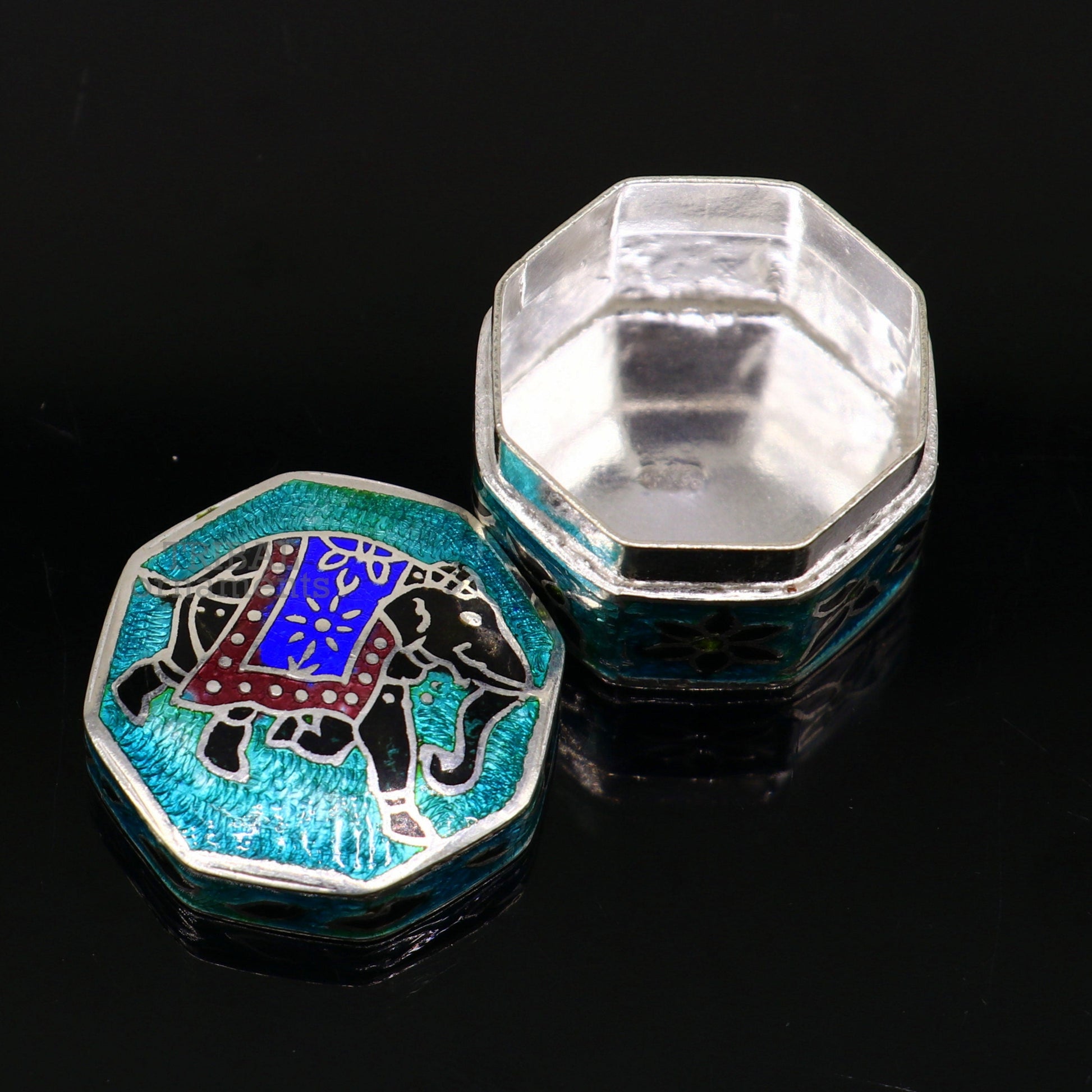 925 sterling silver trinket box, kajal box/casket box brides collection, elephant design container box, eyeliner box gifting stb365 - TRIBAL ORNAMENTS