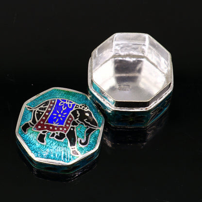 925 sterling silver trinket box, kajal box/casket box brides collection, elephant design container box, eyeliner box gifting stb365 - TRIBAL ORNAMENTS