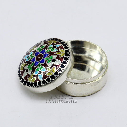 925 sterling silver trinket box, kajal box/casket box, round shape box brides accessories container box, eyeliner box gifting art stb735 - TRIBAL ORNAMENTS