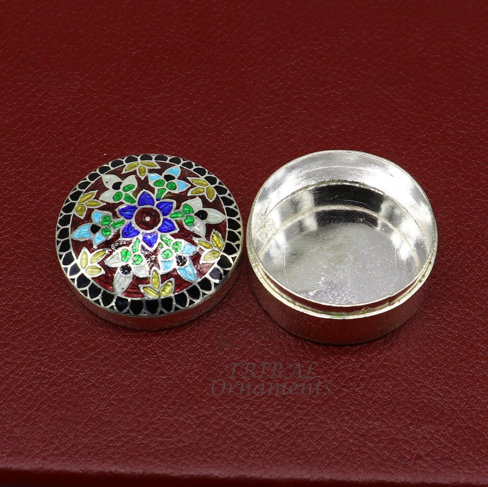 925 sterling silver trinket box, kajal box/casket box, round shape box brides accessories container box, eyeliner box gifting art stb735 - TRIBAL ORNAMENTS