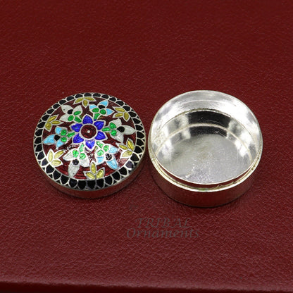 925 sterling silver trinket box, kajal box/casket box, round shape box brides accessories container box, eyeliner box gifting art stb735 - TRIBAL ORNAMENTS