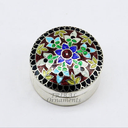 925 sterling silver trinket box, kajal box/casket box, round shape box brides accessories container box, eyeliner box gifting art stb735 - TRIBAL ORNAMENTS