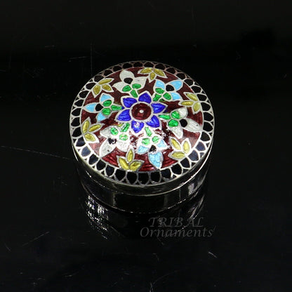 925 sterling silver trinket box, kajal box/casket box, round shape box brides accessories container box, eyeliner box gifting art stb735 - TRIBAL ORNAMENTS