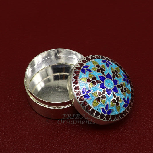 925 sterling silver trinket box, kajal box/casket box, round shape box brides accessories container box, eyeliner box gifting art stb736 - TRIBAL ORNAMENTS