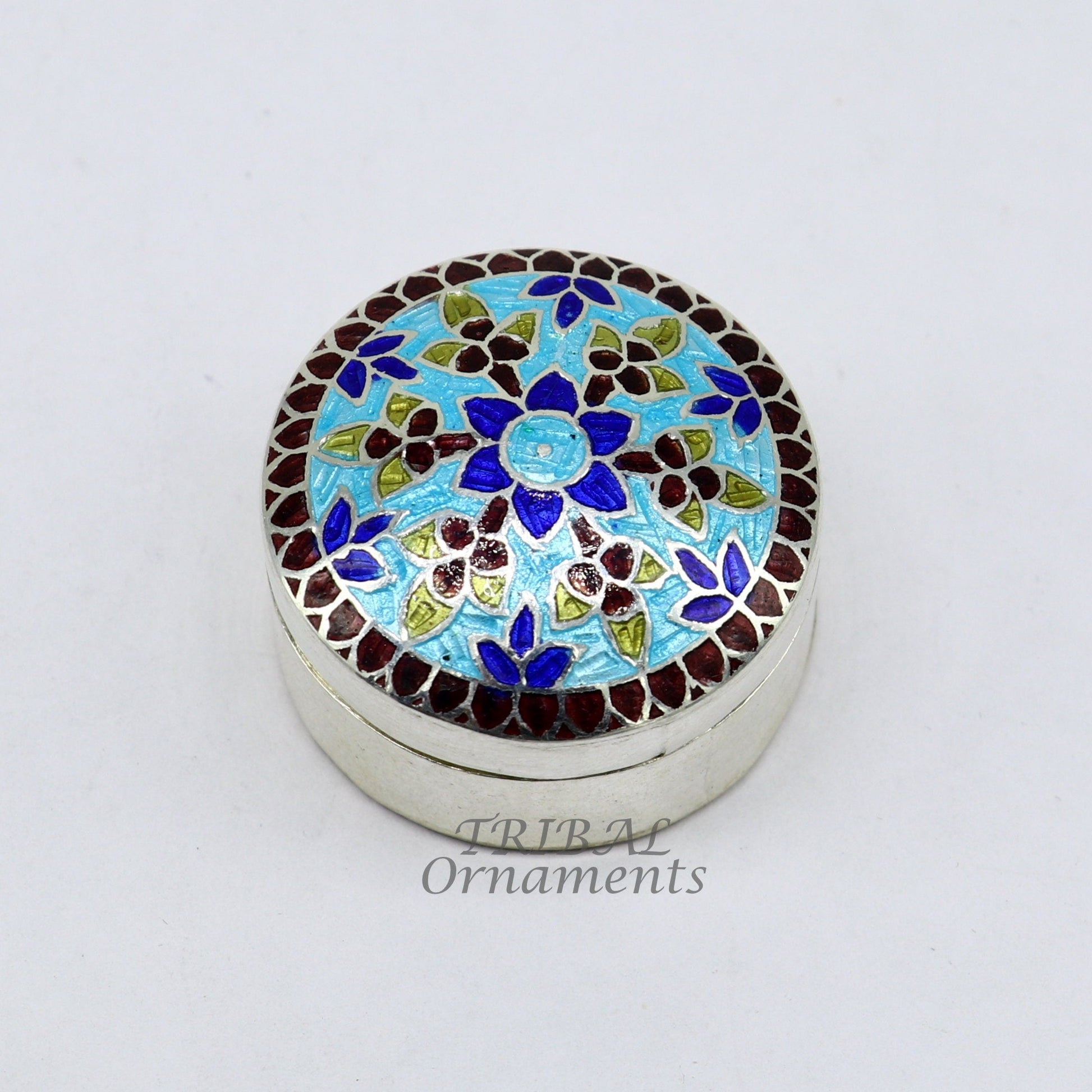 925 sterling silver trinket box, kajal box/casket box, round shape box brides accessories container box, eyeliner box gifting art stb736 - TRIBAL ORNAMENTS