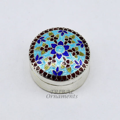 925 sterling silver trinket box, kajal box/casket box, round shape box brides accessories container box, eyeliner box gifting art stb736 - TRIBAL ORNAMENTS