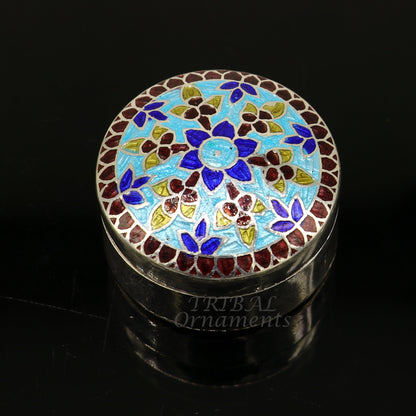 925 sterling silver trinket box, kajal box/casket box, round shape box brides accessories container box, eyeliner box gifting art stb736 - TRIBAL ORNAMENTS
