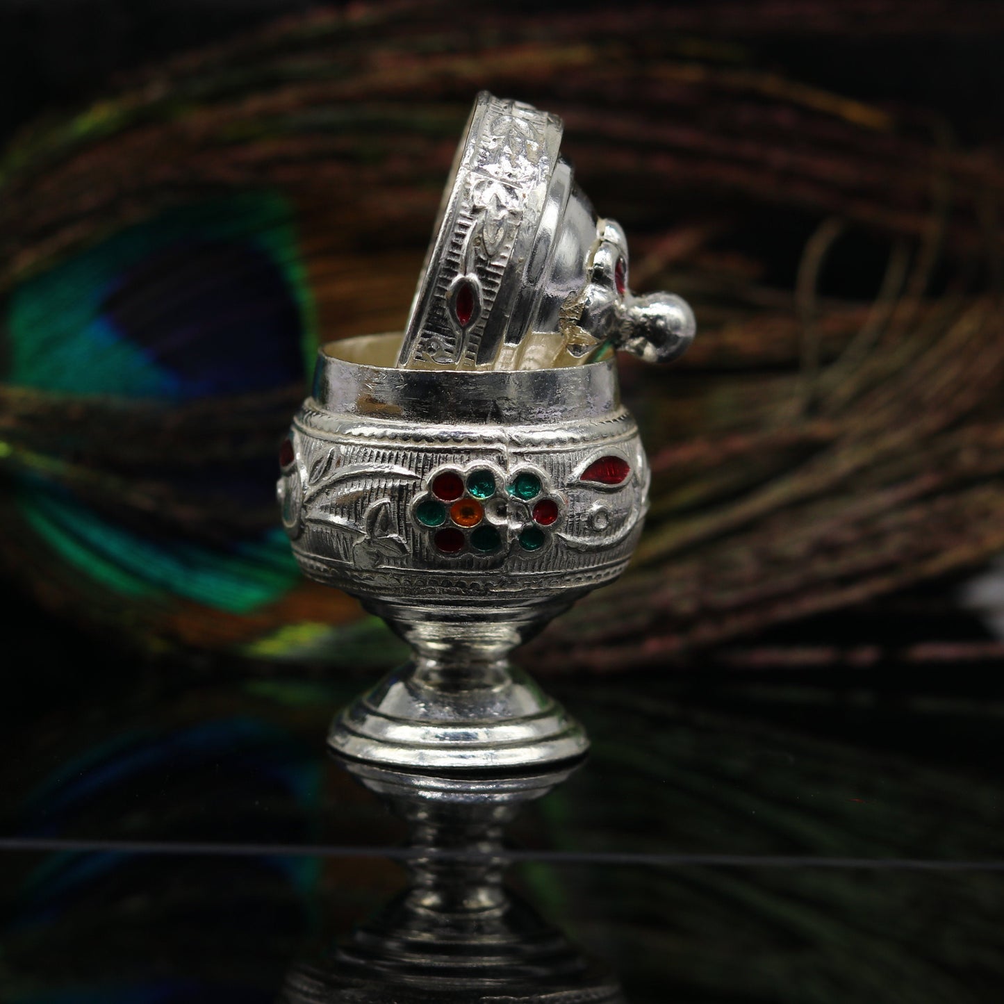 925 sterling silver trinket box, kumkum box/ casket box bridal enamel jewelry box collection, container box, jewelry box gifting art stb70 - TRIBAL ORNAMENTS