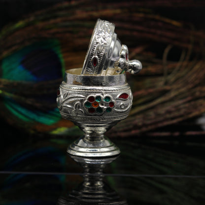 925 sterling silver trinket box, kumkum box/ casket box bridal enamel jewelry box collection, container box, jewelry box gifting art stb70 - TRIBAL ORNAMENTS