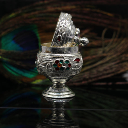 925 sterling silver trinket box, kumkum box/ casket box bridal enamel jewelry box collection, container box, jewelry box gifting art stb70 - TRIBAL ORNAMENTS