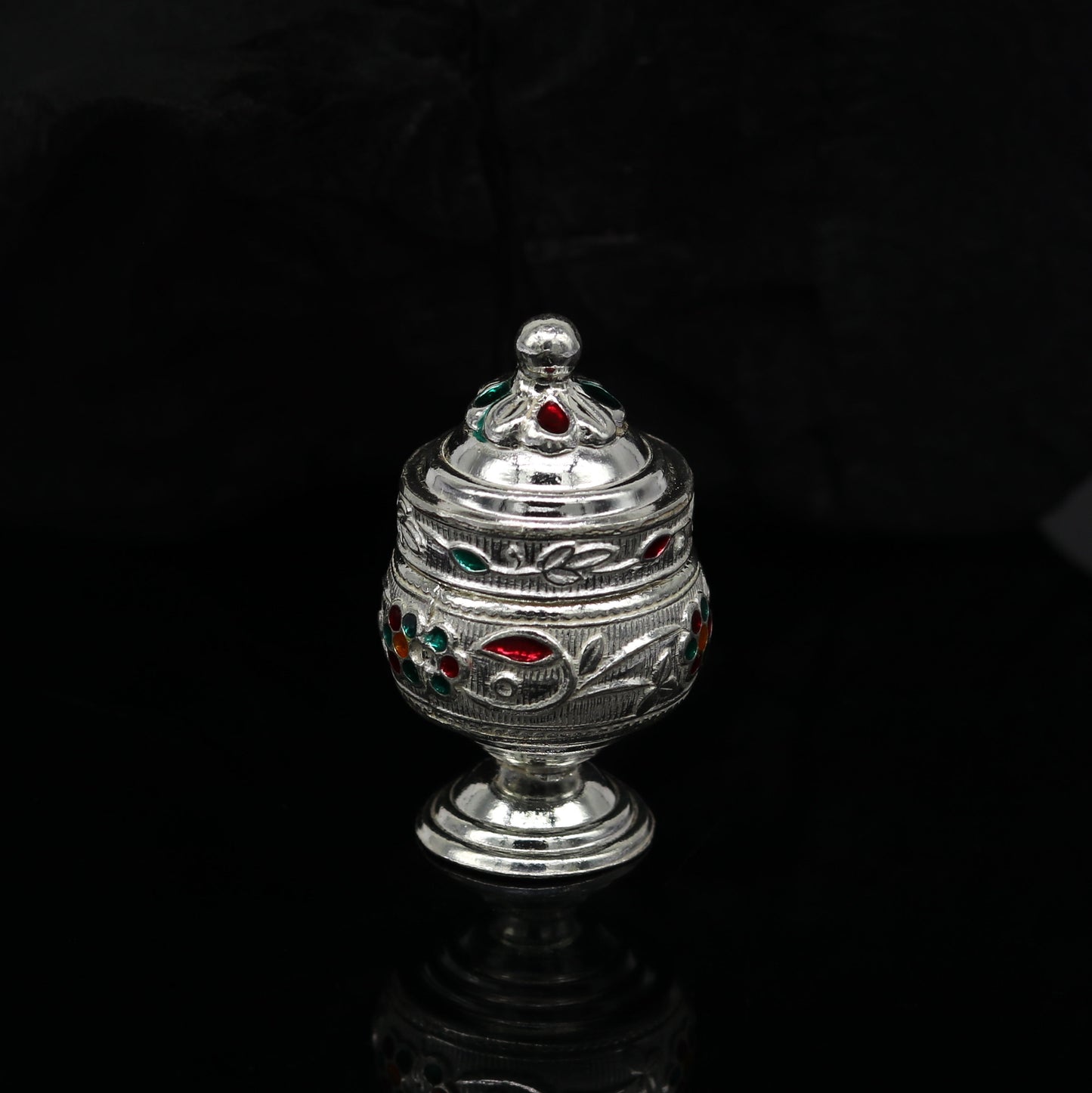 925 sterling silver trinket box, kumkum box/ casket box bridal enamel jewelry box collection, container box, jewelry box gifting art stb70 - TRIBAL ORNAMENTS