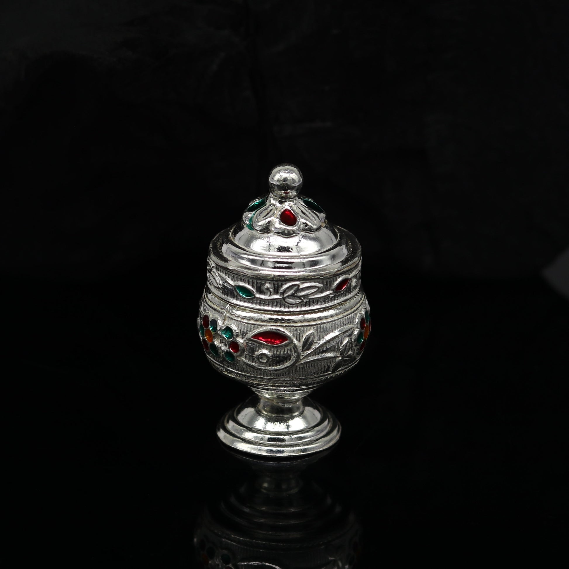 925 sterling silver trinket box, kumkum box/ casket box bridal enamel jewelry box collection, container box, jewelry box gifting art stb70 - TRIBAL ORNAMENTS