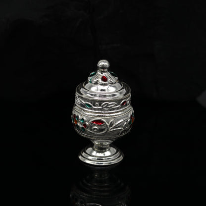 925 sterling silver trinket box, kumkum box/ casket box bridal enamel jewelry box collection, container box, jewelry box gifting art stb70 - TRIBAL ORNAMENTS