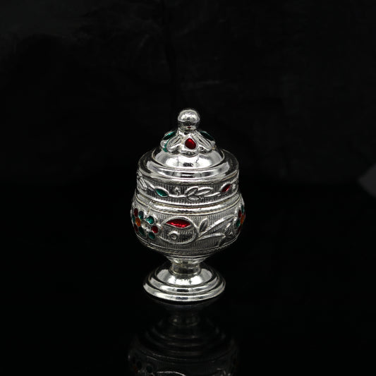 925 sterling silver trinket box, kumkum box/ casket box bridal enamel jewelry box collection, container box, jewelry box gifting art stb70 - TRIBAL ORNAMENTS