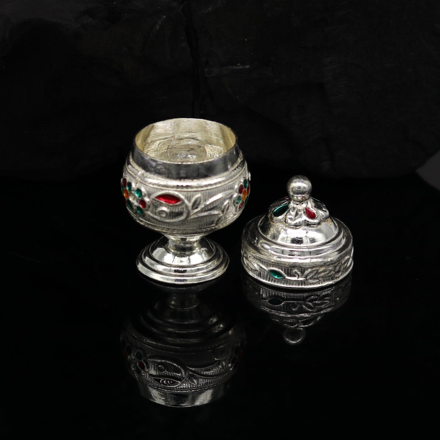 925 sterling silver trinket box, kumkum box/ casket box bridal enamel jewelry box collection, container box, jewelry box gifting art stb70 - TRIBAL ORNAMENTS