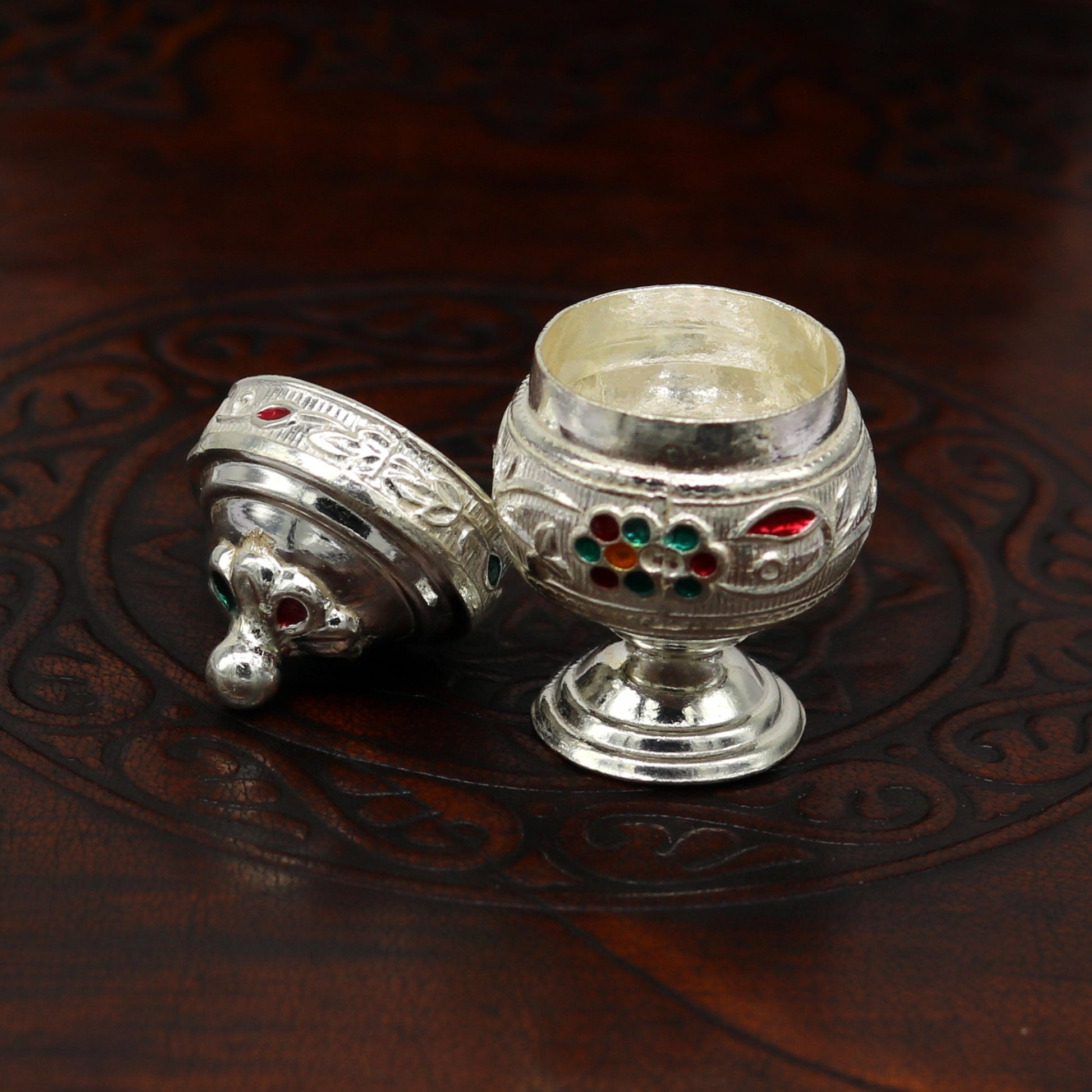 925 sterling silver trinket box, kumkum box/ casket box bridal enamel jewelry box collection, container box, jewelry box gifting art stb70 - TRIBAL ORNAMENTS