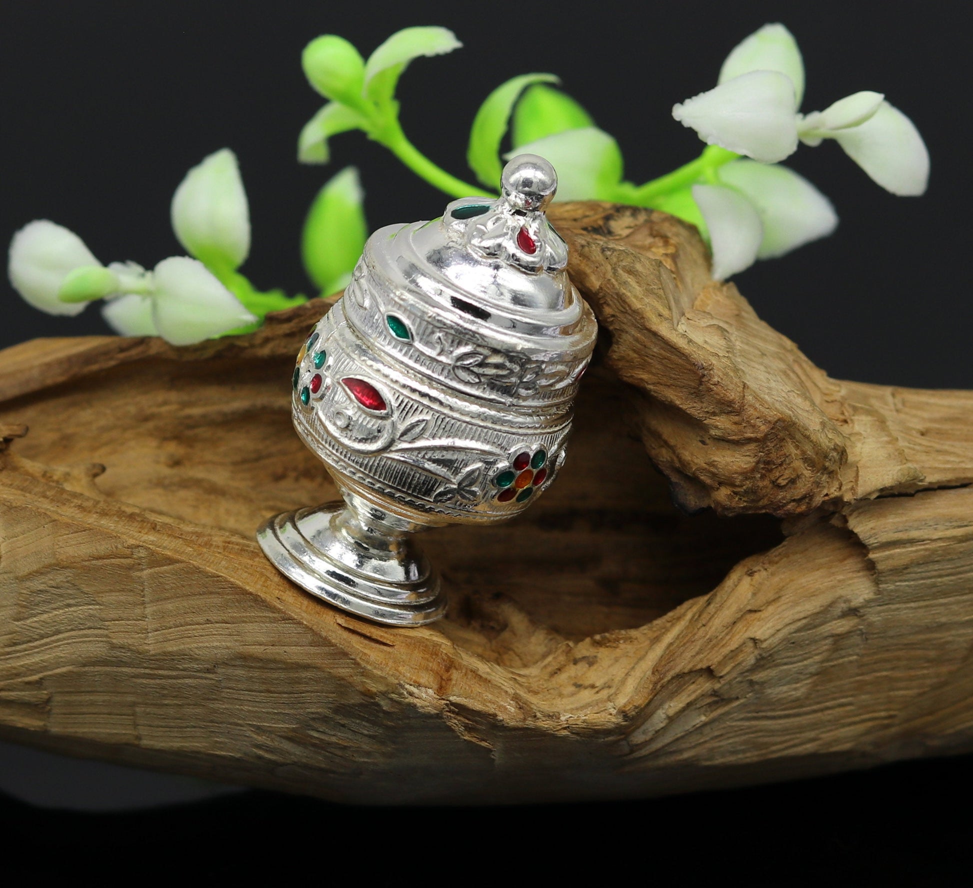 925 sterling silver trinket box, kumkum box/ casket box bridal enamel jewelry box collection, container box, jewelry box gifting art stb70 - TRIBAL ORNAMENTS