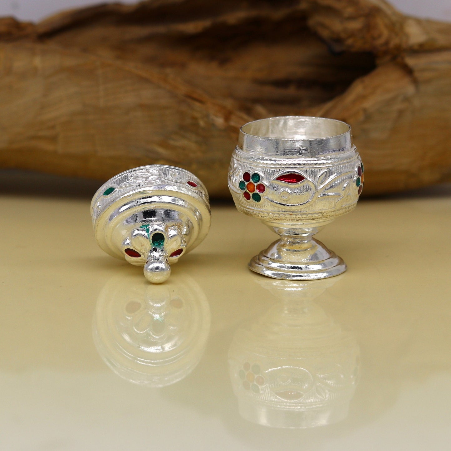 925 sterling silver trinket box, kumkum box/ casket box bridal enamel jewelry box collection, container box, jewelry box gifting art stb70 - TRIBAL ORNAMENTS