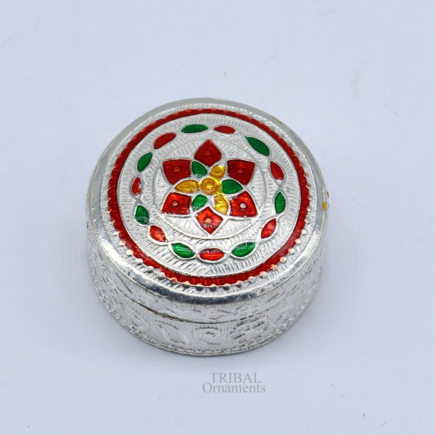 925 sterling silver trinket box, kumkum box/ casket box bridal gifts enamel jewelry box collection, container box, jewelry box art stb355 - TRIBAL ORNAMENTS