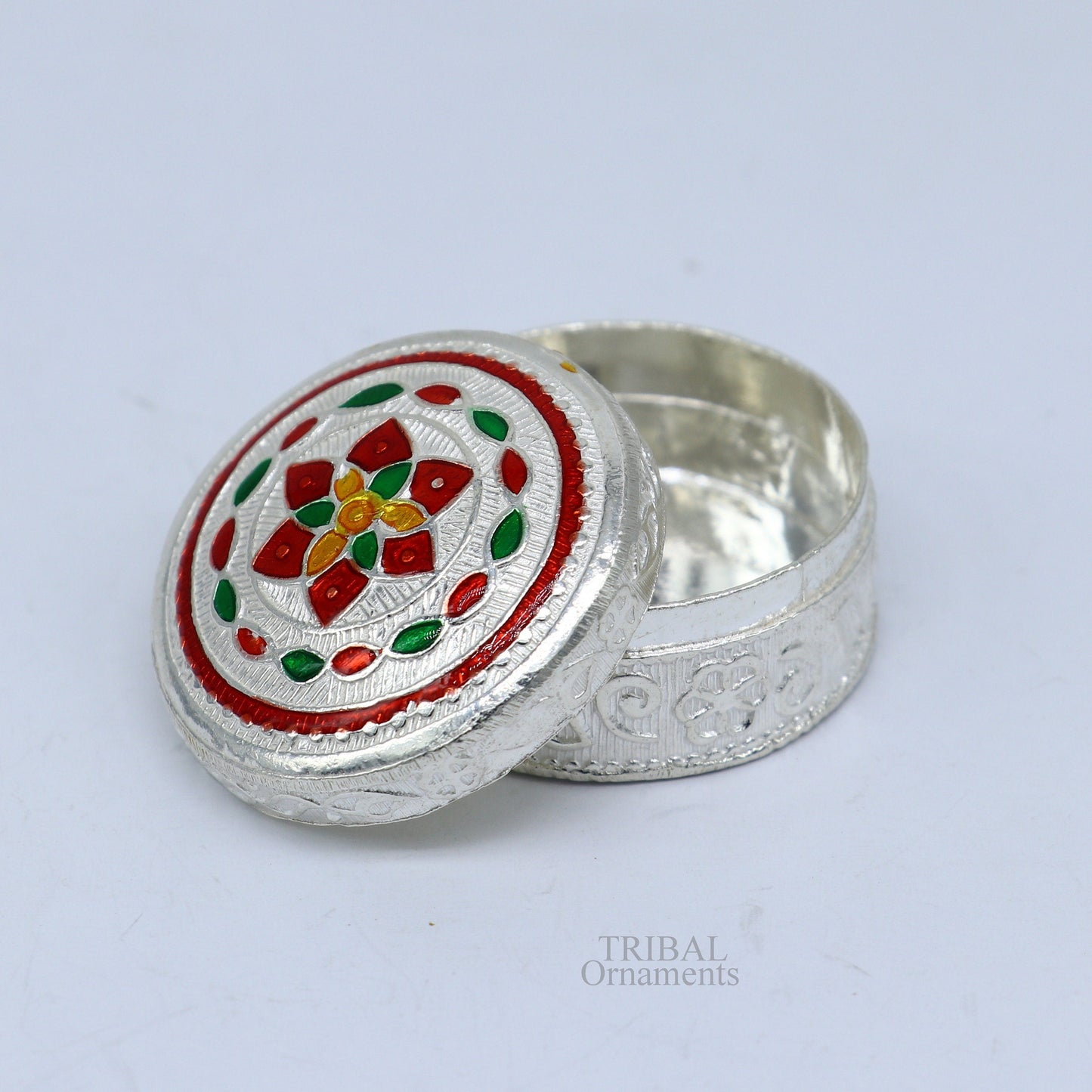 925 sterling silver trinket box, kumkum box/ casket box bridal gifts enamel jewelry box collection, container box, jewelry box art stb355 - TRIBAL ORNAMENTS