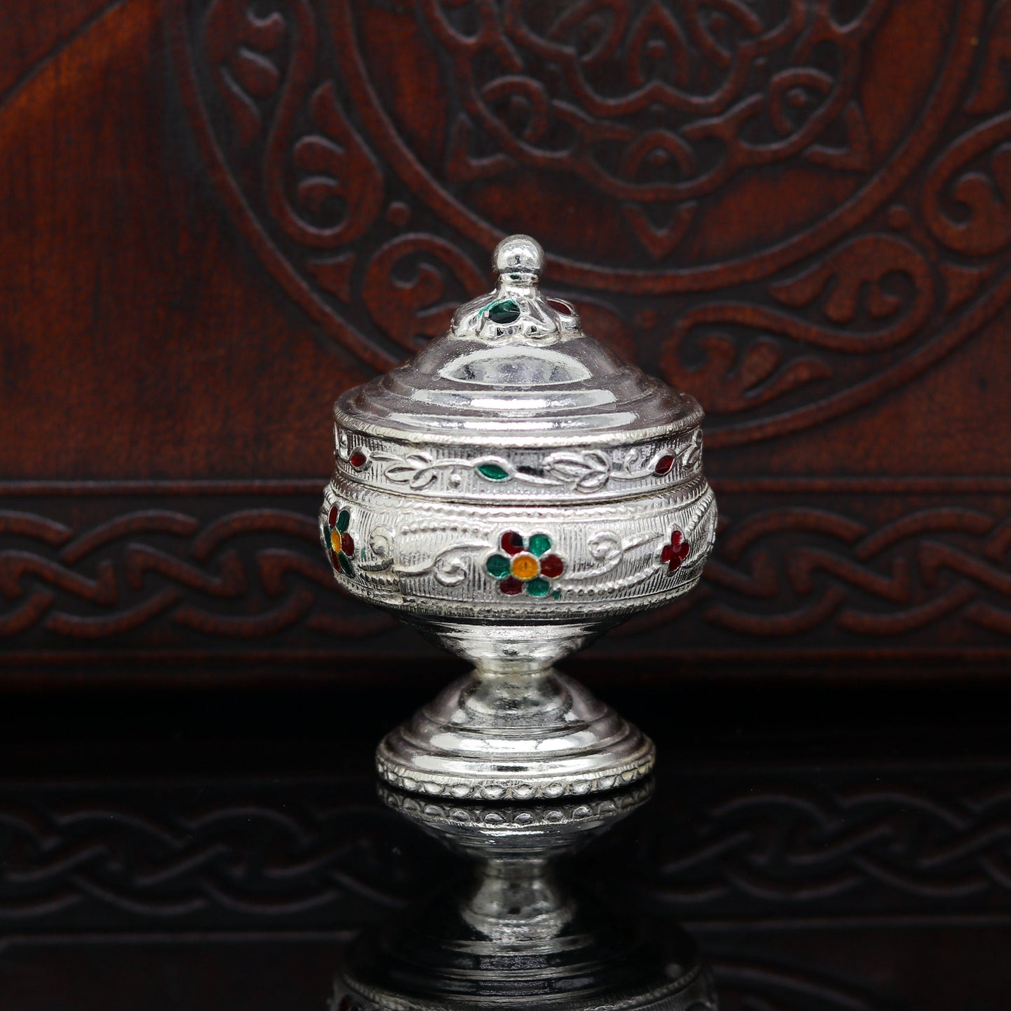 925 sterling silver trinket box, kumkum box/ casket box bridal gifts enamel jewelry box collection, container box, jewelry box art stb68 - TRIBAL ORNAMENTS