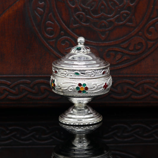 925 sterling silver trinket box, kumkum box/ casket box bridal gifts enamel jewelry box collection, container box, jewelry box art stb68 - TRIBAL ORNAMENTS