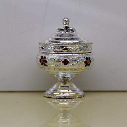 925 sterling silver trinket box, kumkum box/ casket box bridal gifts enamel jewelry box collection, container box, jewelry box art stb68 - TRIBAL ORNAMENTS