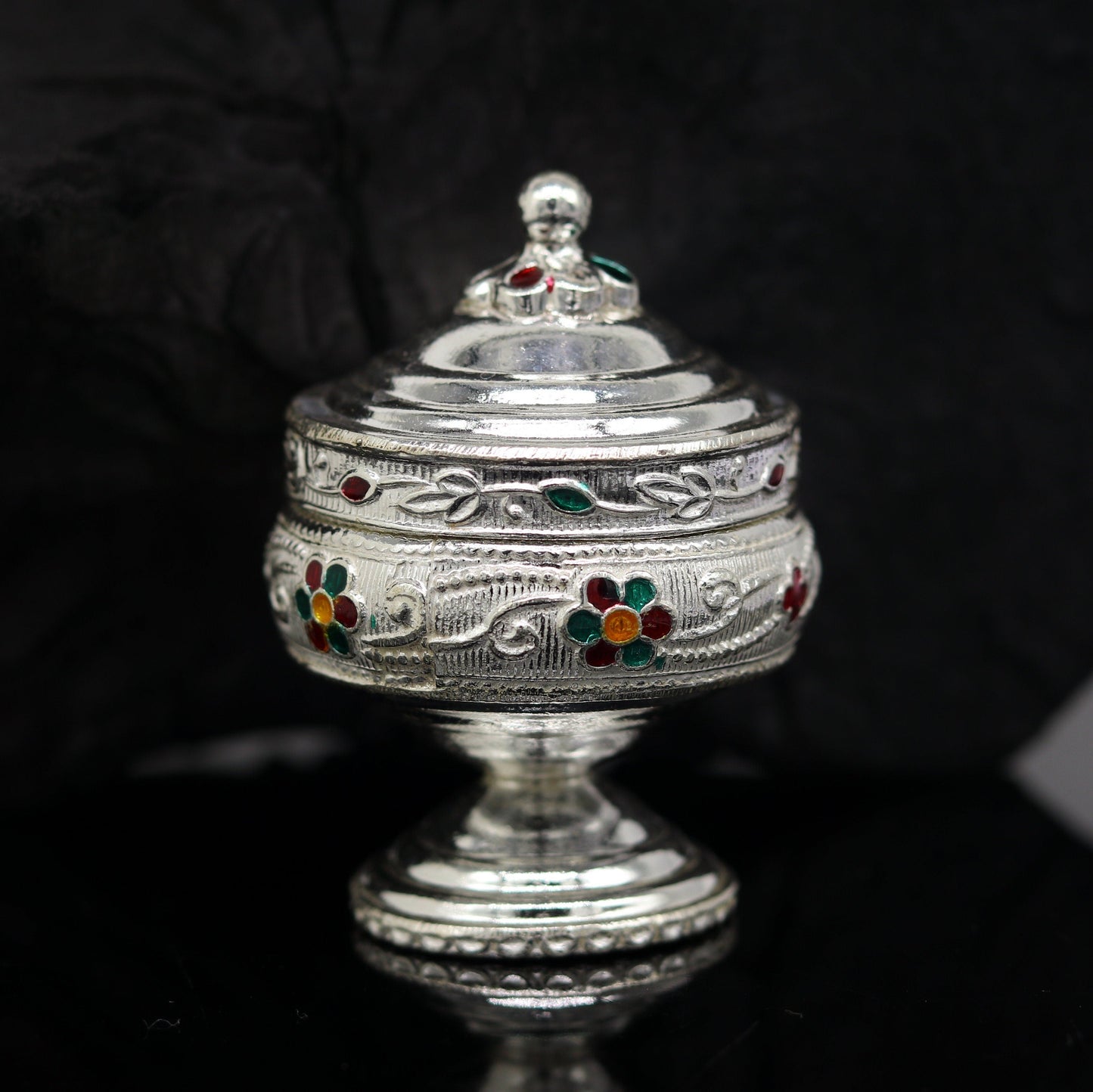 925 sterling silver trinket box, kumkum box/ casket box bridal gifts enamel jewelry box collection, container box, jewelry box art stb68 - TRIBAL ORNAMENTS
