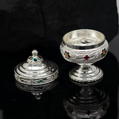 925 sterling silver trinket box, kumkum box/ casket box bridal gifts enamel jewelry box collection, container box, jewelry box art stb68 - TRIBAL ORNAMENTS