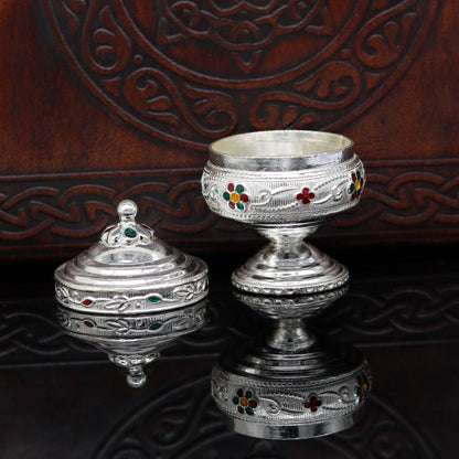 925 sterling silver trinket box, kumkum box/ casket box bridal gifts enamel jewelry box collection, container box, jewelry box art stb68 - TRIBAL ORNAMENTS