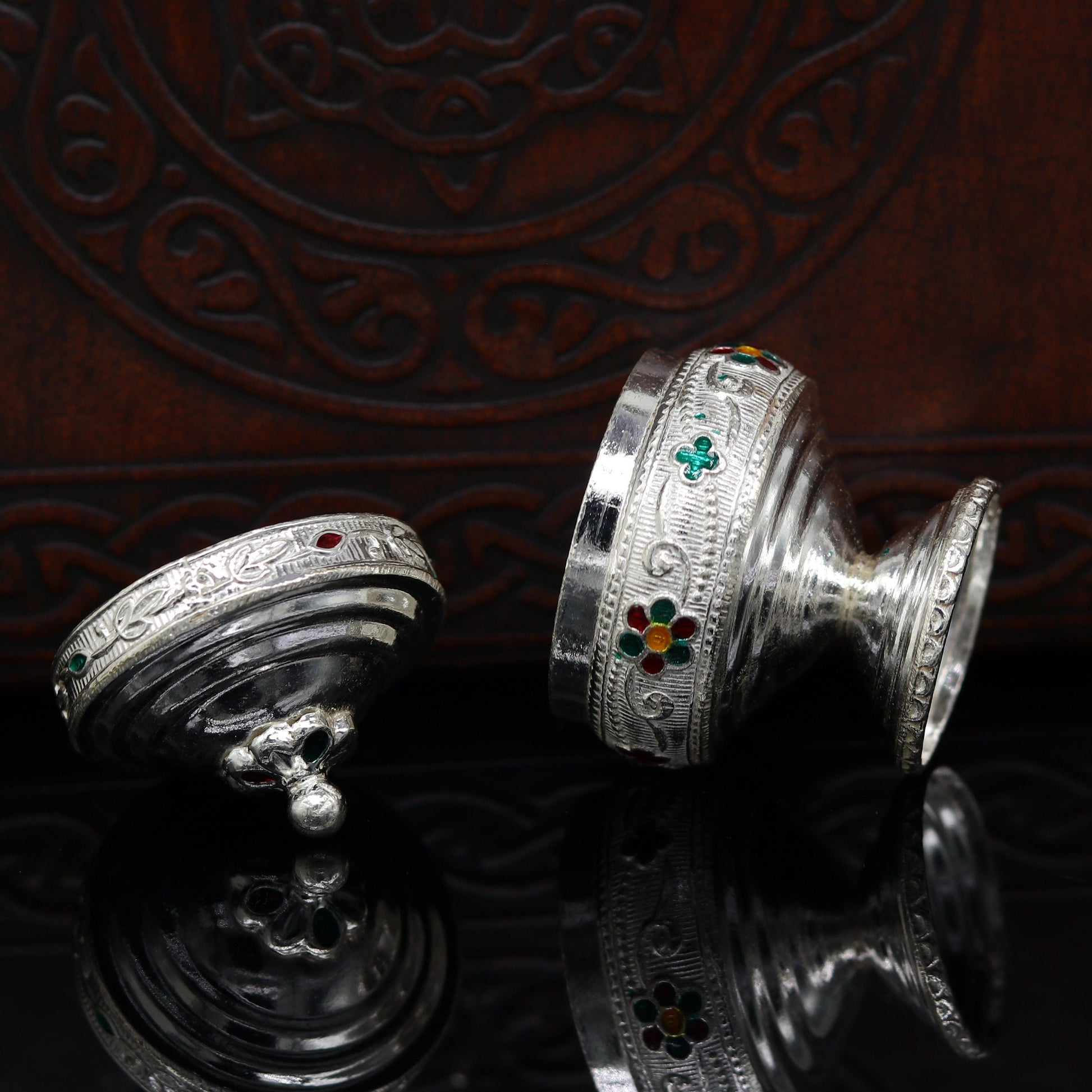 925 sterling silver trinket box, kumkum box/ casket box bridal gifts enamel jewelry box collection, container box, jewelry box art stb68 - TRIBAL ORNAMENTS