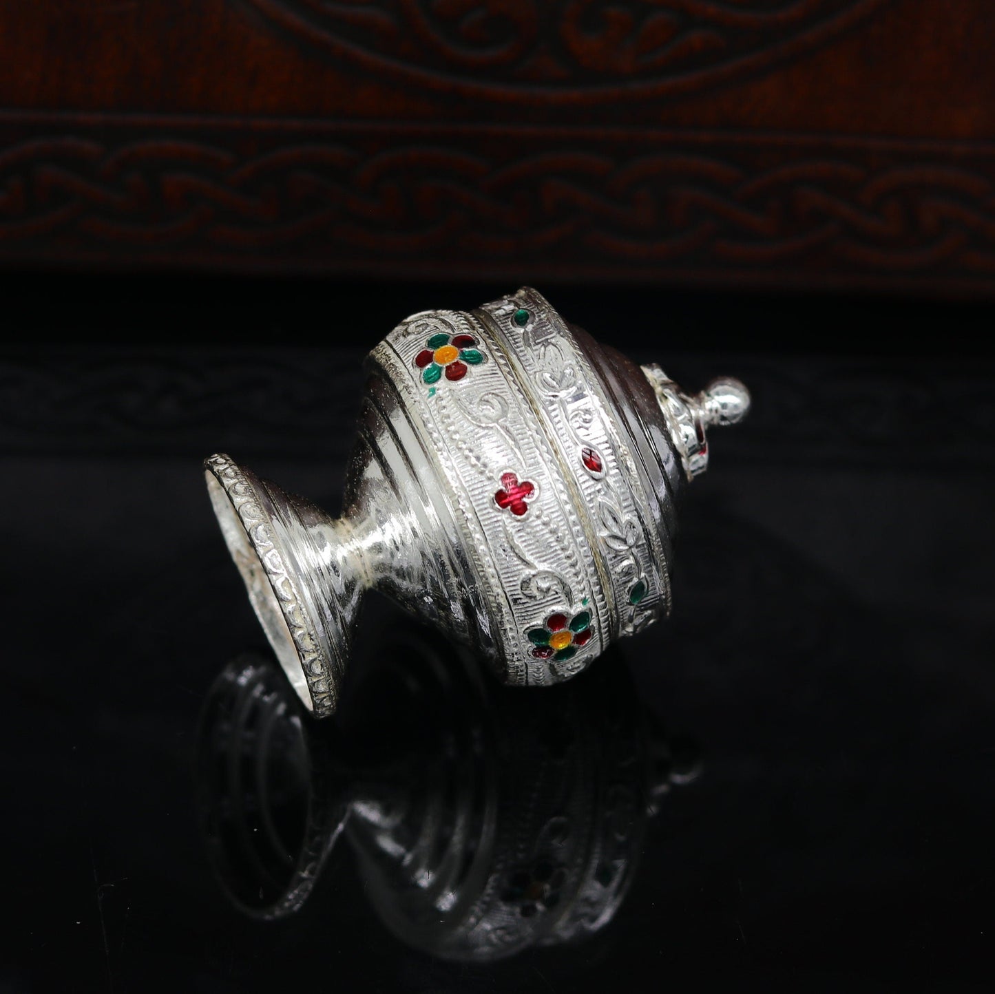 925 sterling silver trinket box, kumkum box/ casket box bridal gifts enamel jewelry box collection, container box, jewelry box art stb68 - TRIBAL ORNAMENTS