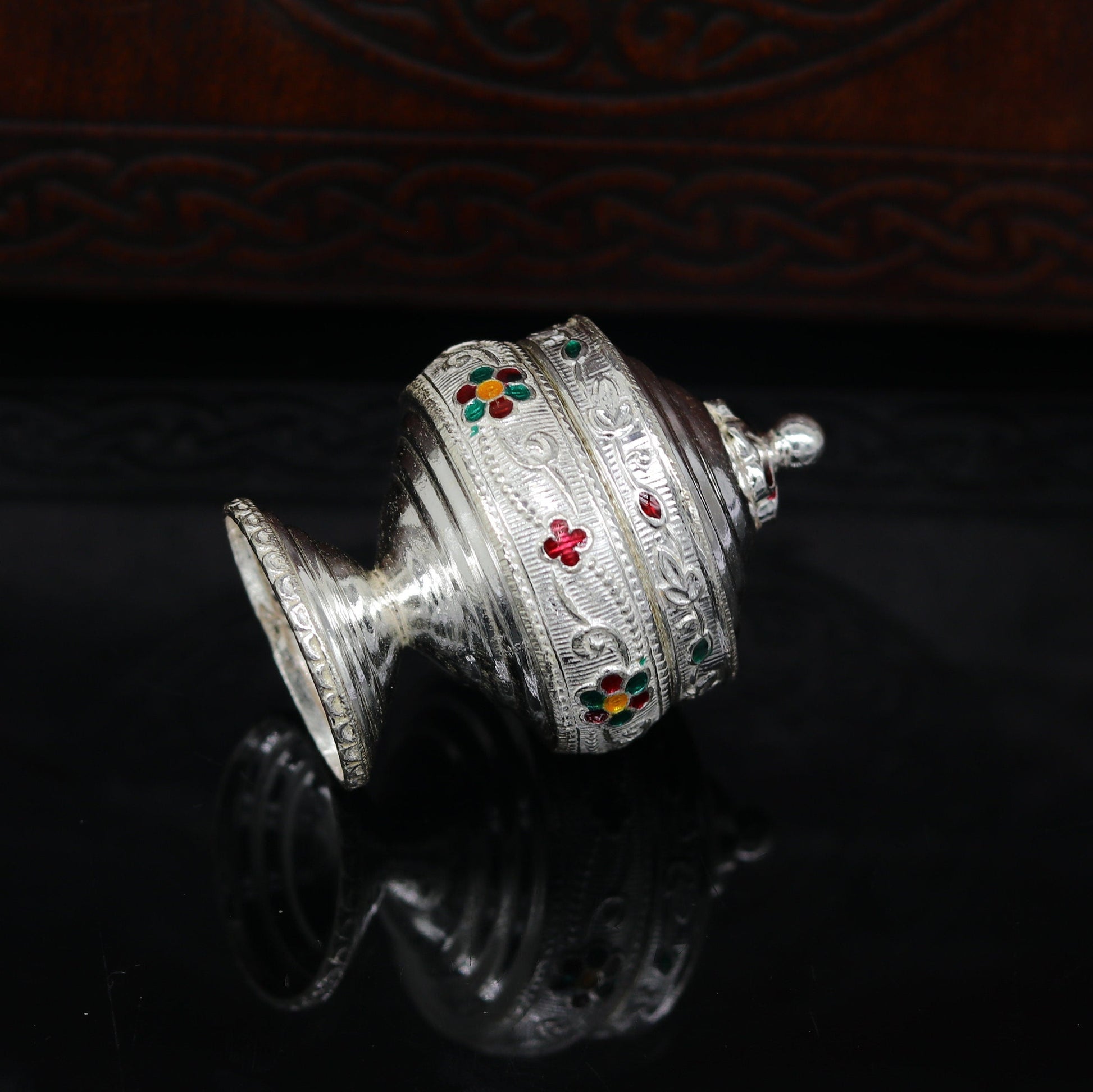 925 sterling silver trinket box, kumkum box/ casket box bridal gifts enamel jewelry box collection, container box, jewelry box art stb68 - TRIBAL ORNAMENTS