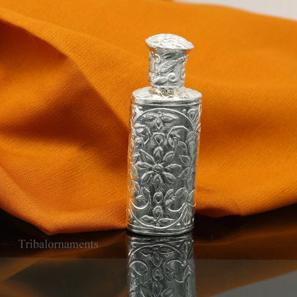 925 sterling silver sindoor box with intricate tribal jewelry design, ideal for bridal vermilion and jewelry storage.
