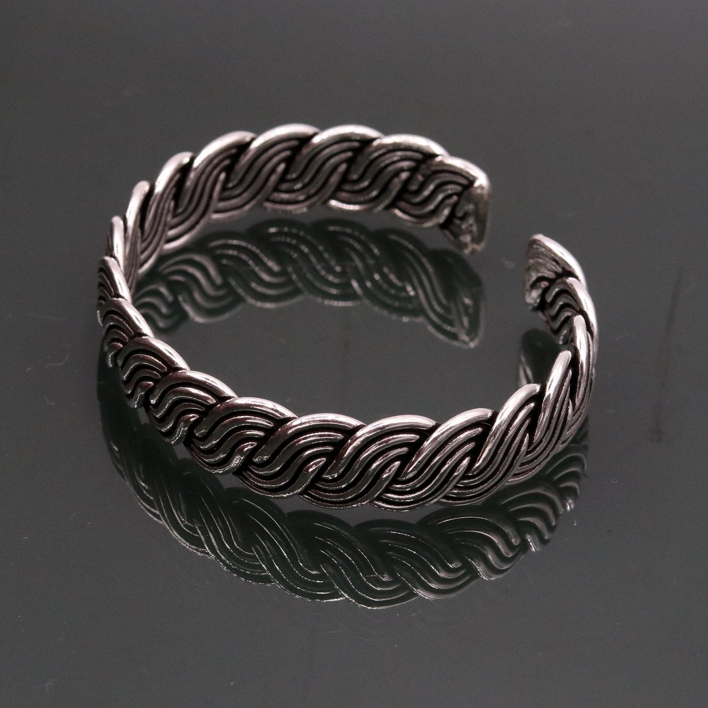 925 sterling silver handmade twisted design fabulous open face adjustable bangle cuff bracelet kada, excellent gifting jewelry her nsk214 - TRIBAL ORNAMENTS