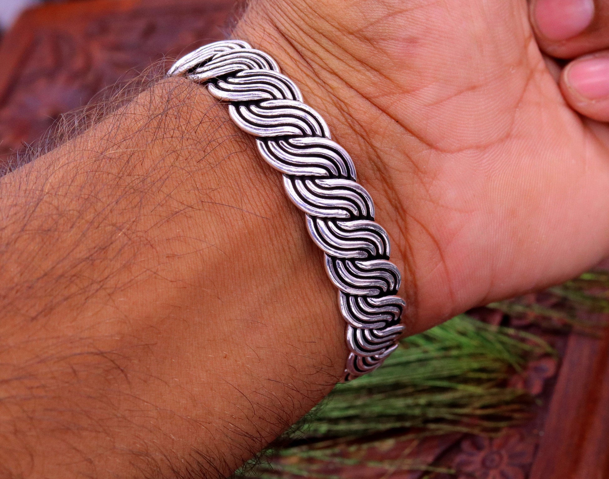 925 sterling silver handmade twisted design fabulous open face adjustable bangle cuff bracelet kada, excellent gifting jewelry her nsk214 - TRIBAL ORNAMENTS