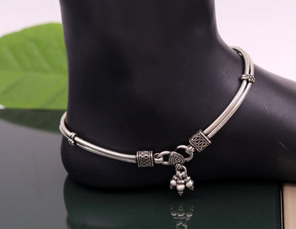 Sterling silver two-line snake chain ankle bracelet with layered design, perfect for belly dance and trendy foot jewelry.