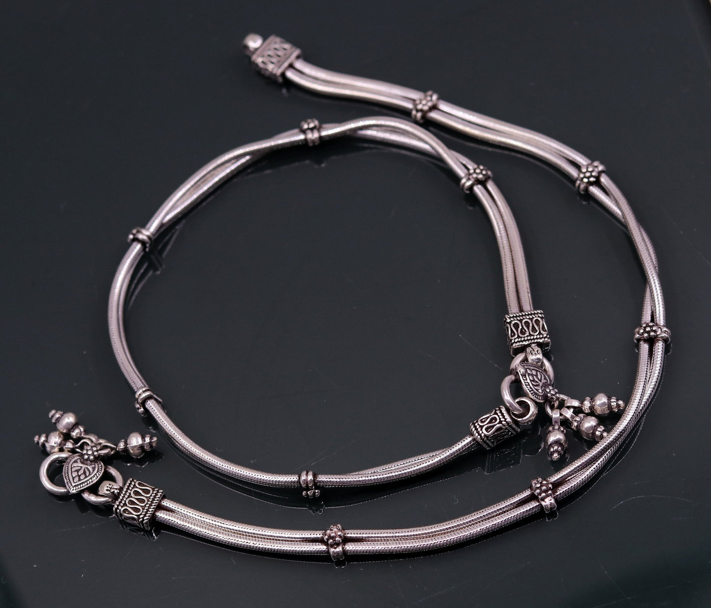 925 sterling silver two line/layer snake chain ankle bracelet, excellent belly dance customized trendy anklets foot bracelet ank146 - TRIBAL ORNAMENTS