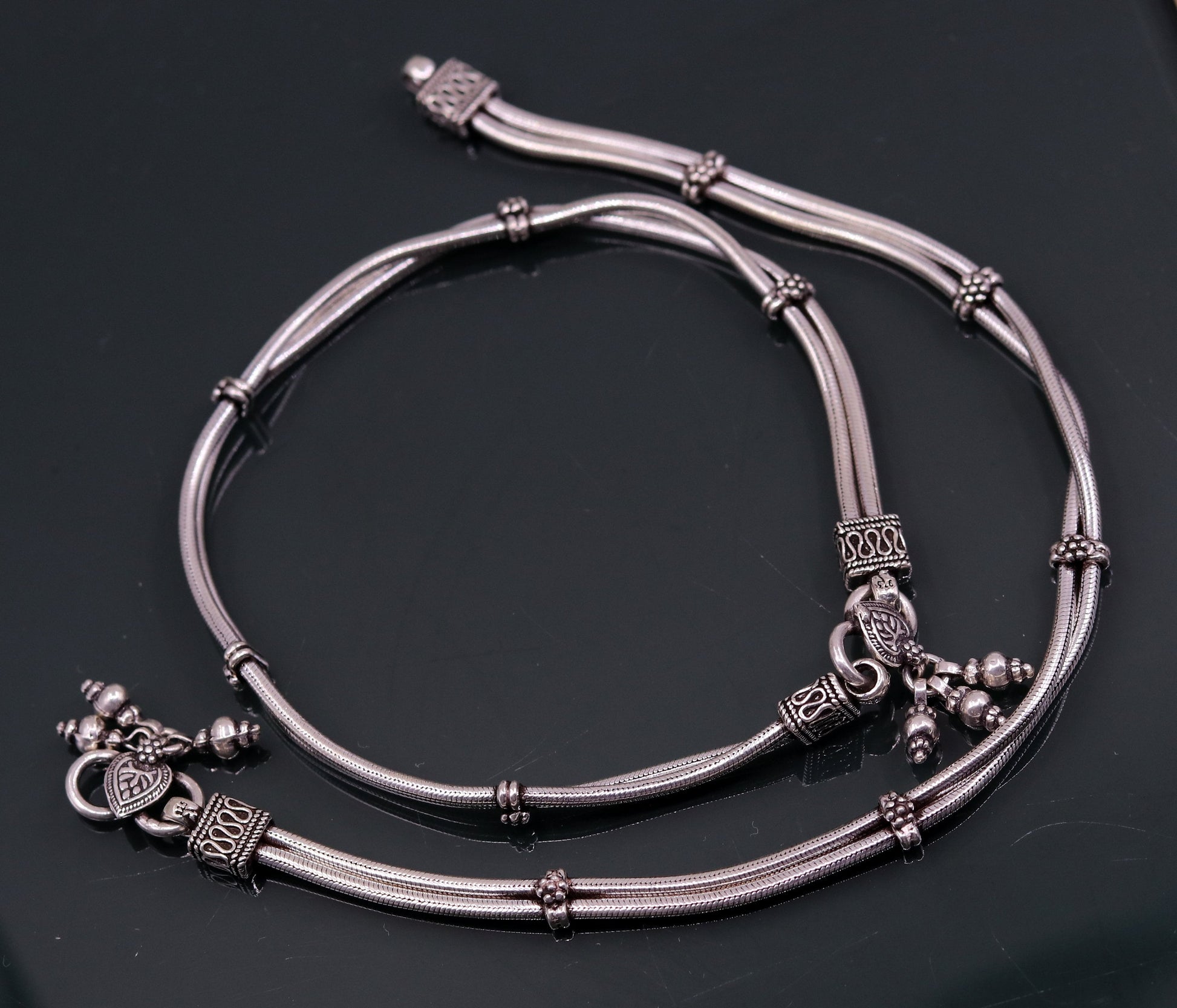 925 sterling silver two line/layer snake chain ankle bracelet, excellent belly dance customized trendy anklets foot bracelet ank146 - TRIBAL ORNAMENTS