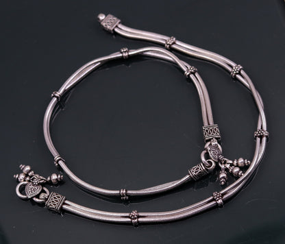 Sterling silver two-line snake chain ankle bracelet, trendy belly dance foot anklet, customizable tribal ornament foot jewelry.