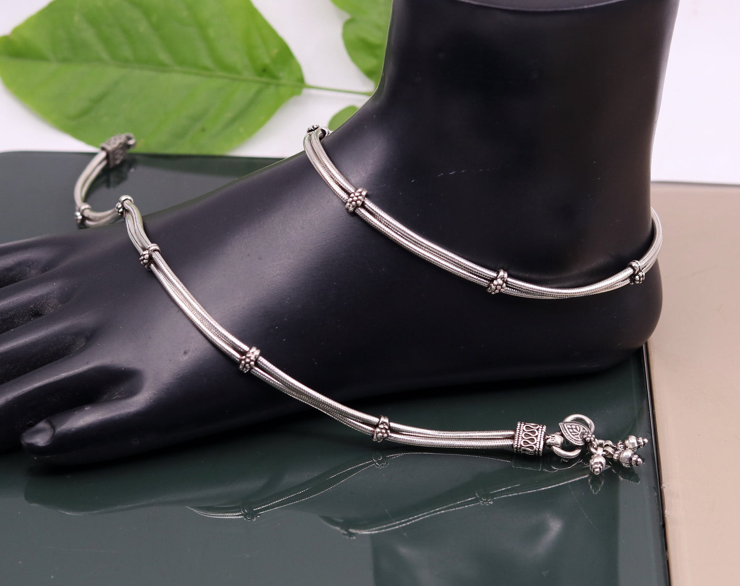 925 sterling silver two line/layer snake chain ankle bracelet, excellent belly dance customized trendy anklets foot bracelet ank146 - TRIBAL ORNAMENTS